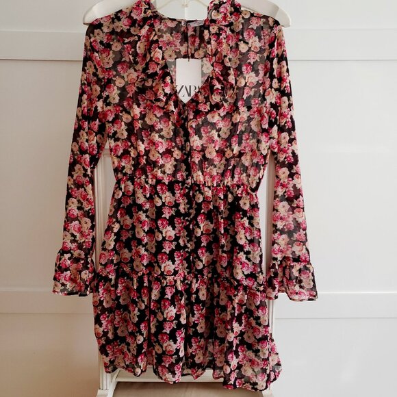 BNWT ZARA multi-floral fit - flare ruffle lined mini (M) garment - Picture 1 of 6
